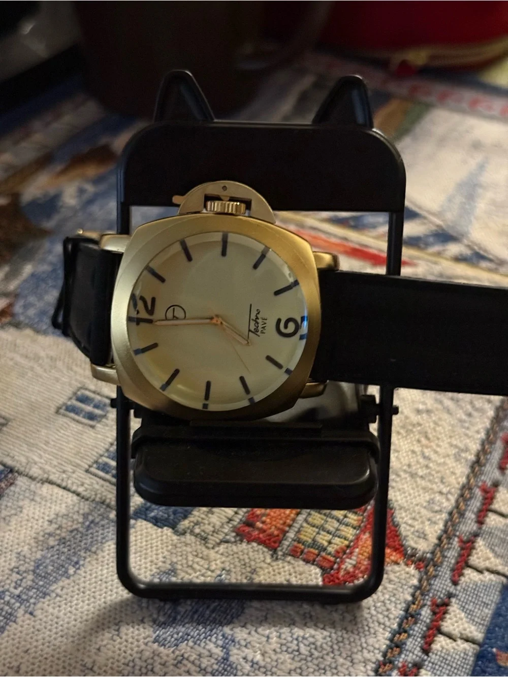 Gold-Tone Men's Watch with Black Strap - Unbranded